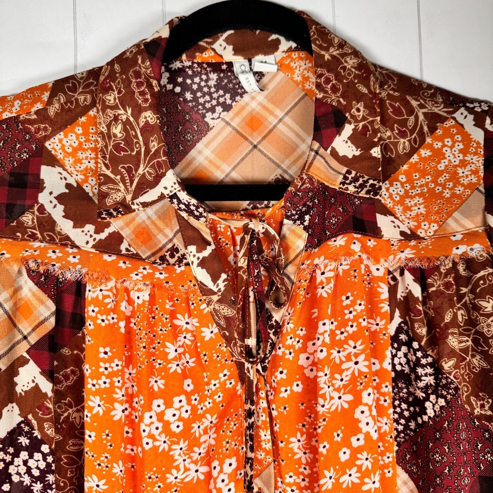 Cato Floral Patchwork Button Blouse Top Sheer Tun… - image 2